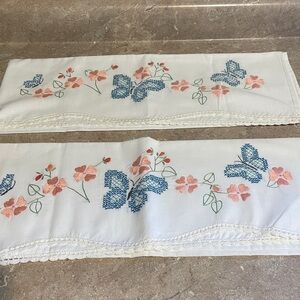 Embroidered Butterfly and Floral Pillowcase, Never used